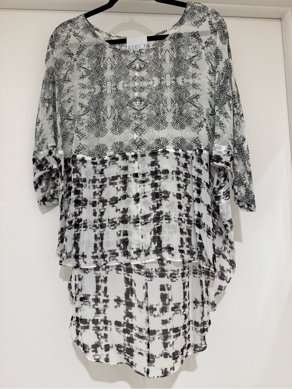 Addison Mixed Print Layered Tunic - Black & White